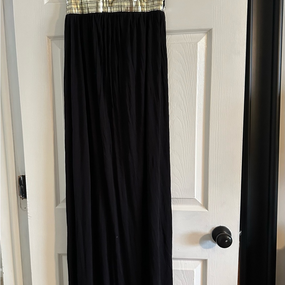 Authentic Icon Black Metallic Embellish Accent Halter Maxi Dress